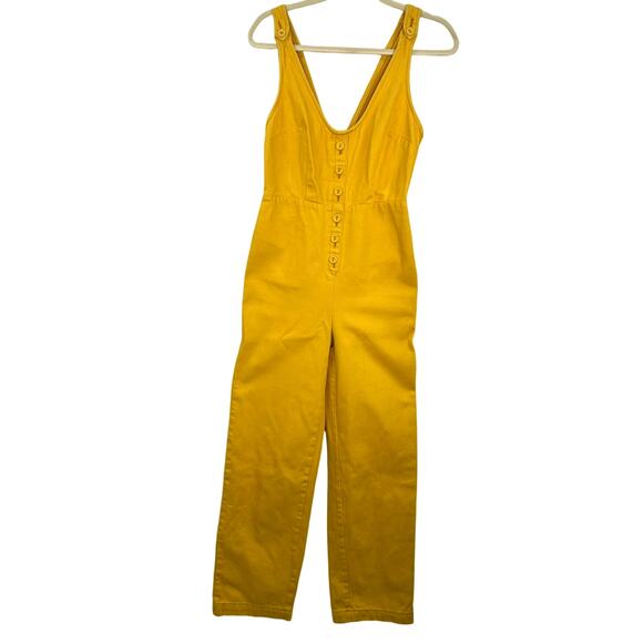 Urban Outfitters Leighton Denim Button Front Jumpsuit in Yellow Size XS - Picture 3 of 9
